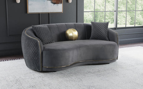 Coaster Brookside Velvet Upholstered Curved Sofa Dark Grey
