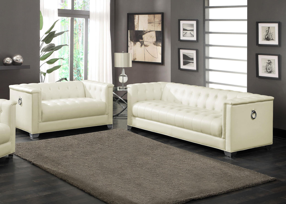 Coaster Chaviano 2-piece Upholstered Track Arm Sofa Set Pearl White