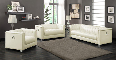 Coaster Chaviano 3-piece Upholstered Track Arm Sofa Set Pearl White