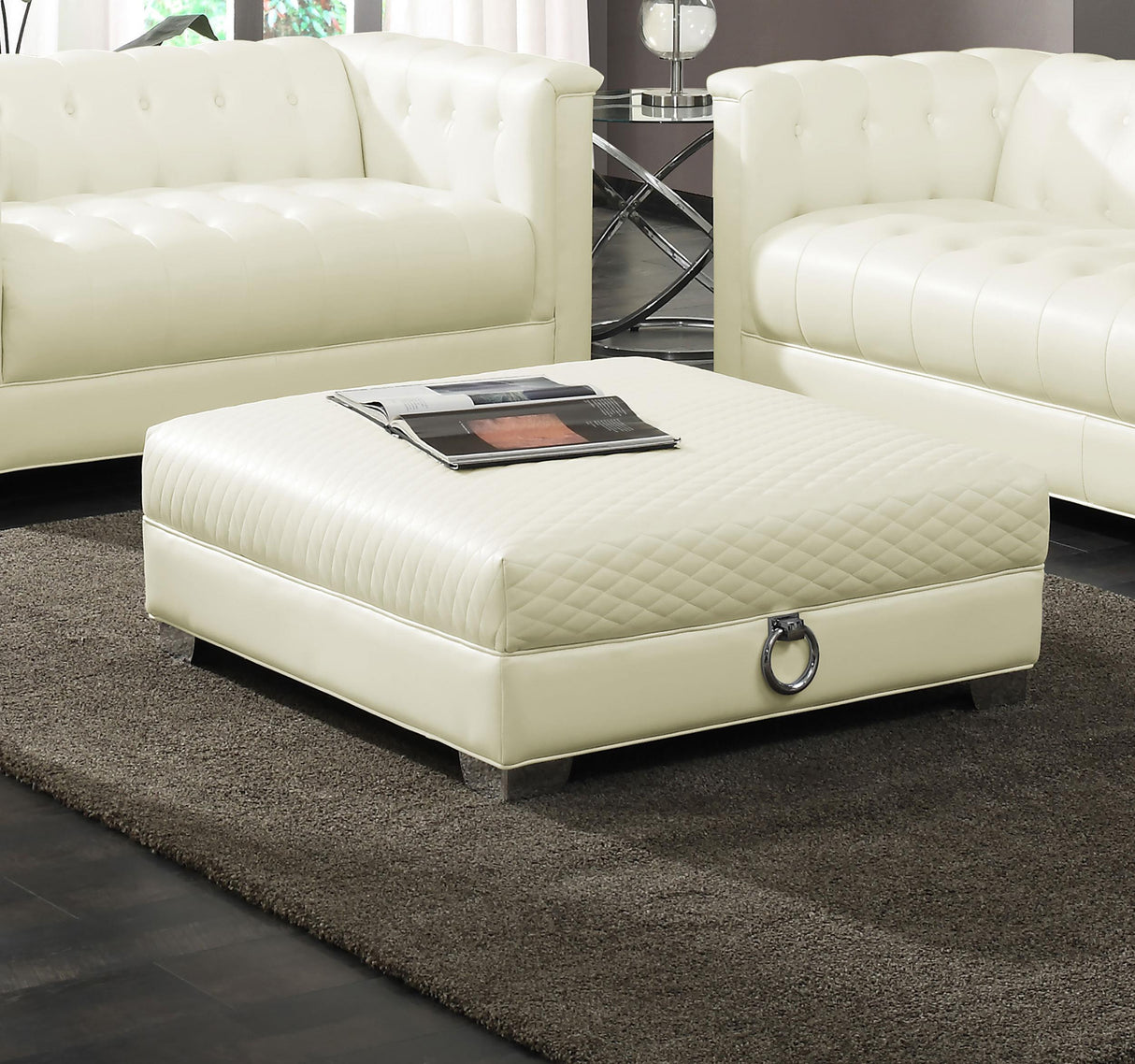 Coaster Chaviano Square Upholstered Ottoman Pearl White