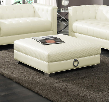 Coaster Chaviano Square Upholstered Ottoman Pearl White