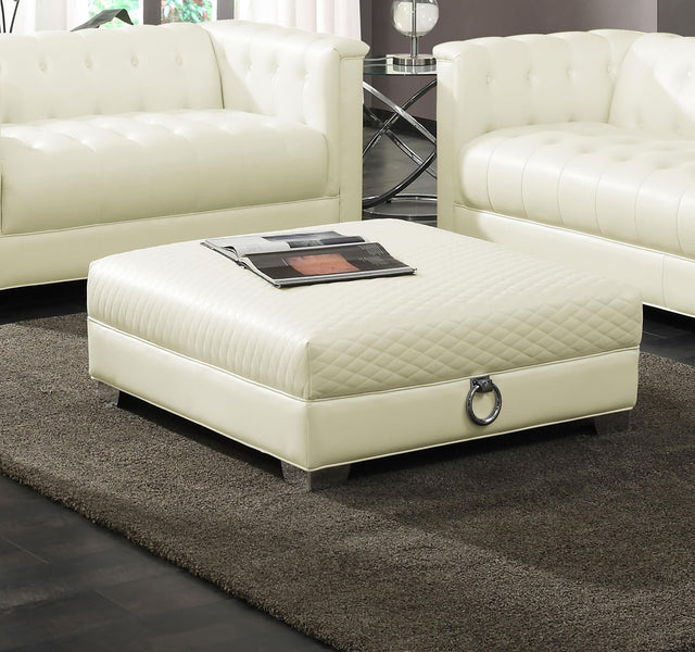 Coaster Chaviano Square Upholstered Ottoman Pearl White