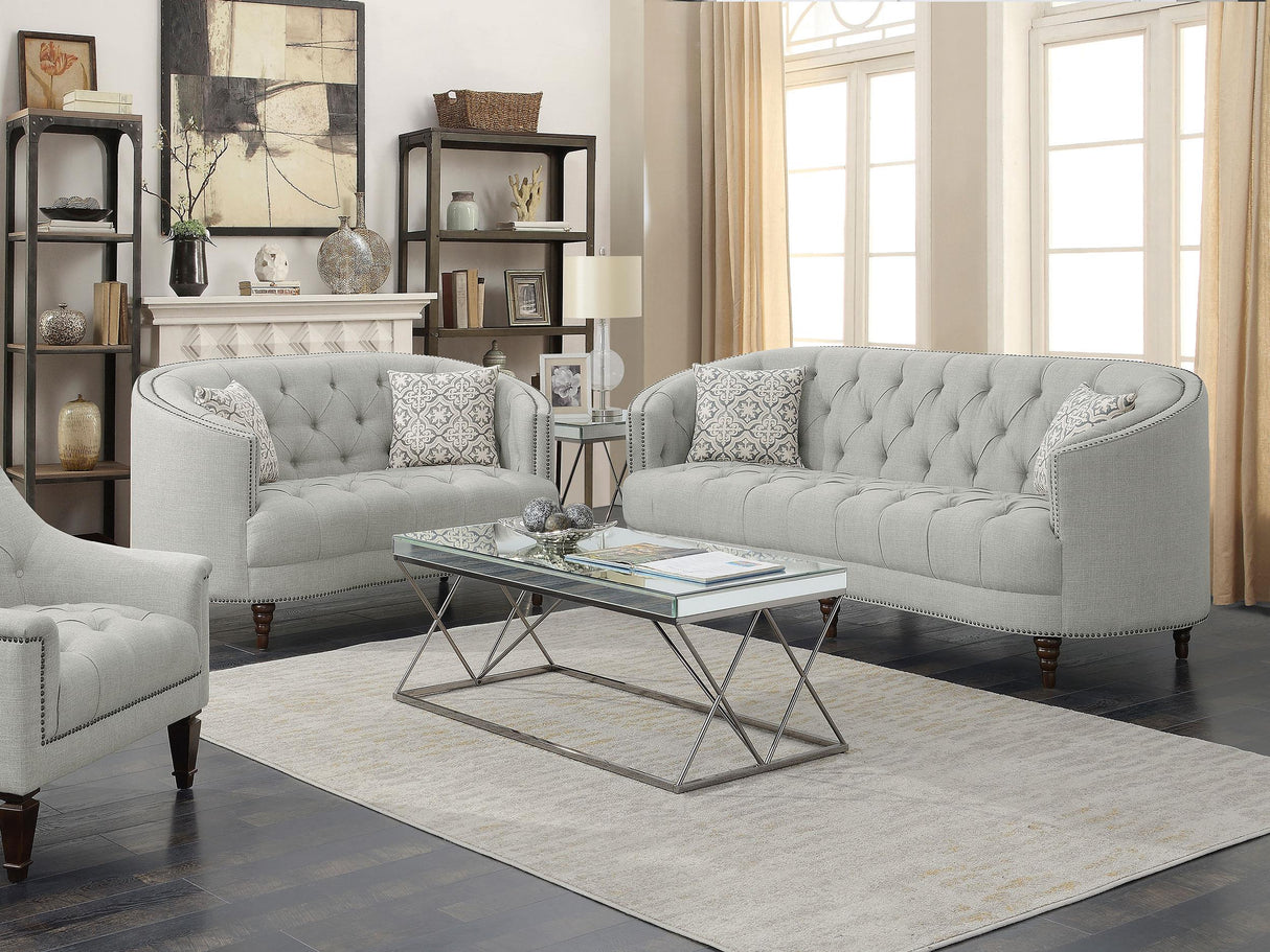 Coaster Avonlea 2-piece Upholstered Sloped Arm Sofa Set Grey Fabric
