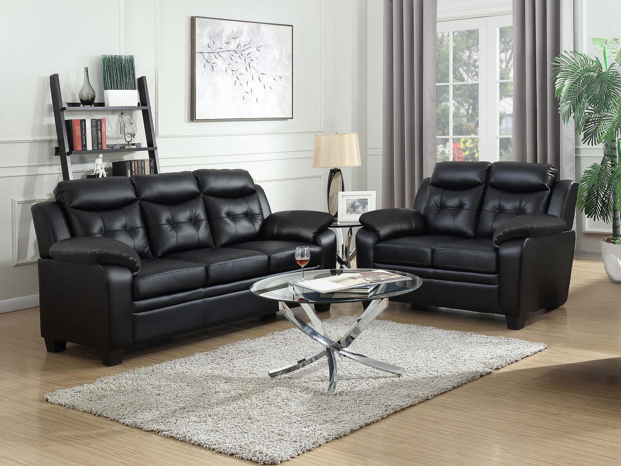 Coaster Finley 2-piece Upholstered Padded Arm Tufted Sofa Set Black