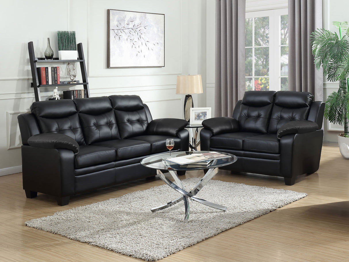 Finley Upholstered Padded Arm Tufted Sofa Set Black