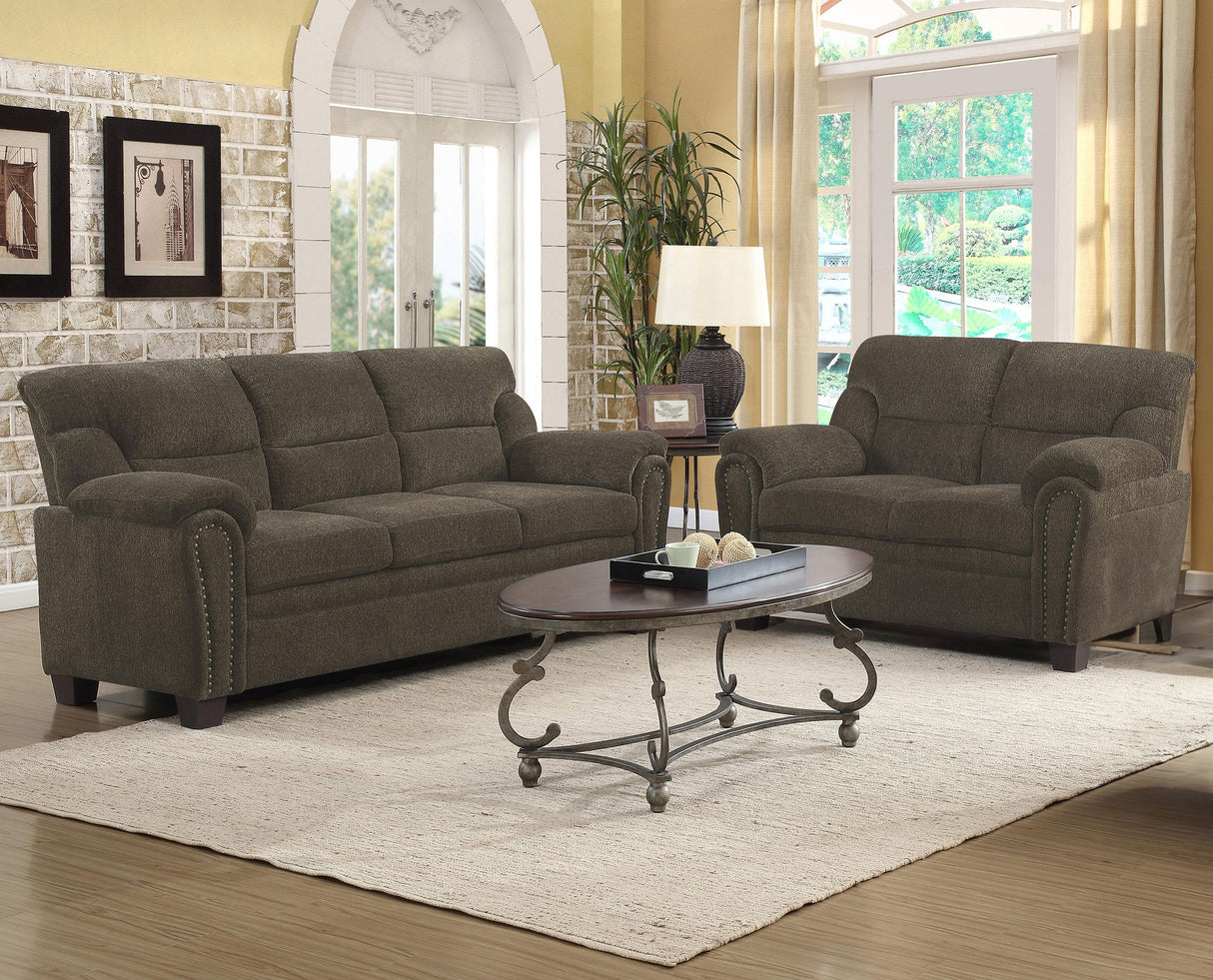 Coaster Clementine 2-piece Upholstered Padded Arm Sofa Set Brown