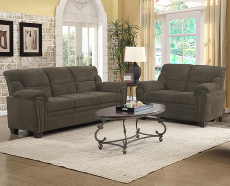 Coaster Clementine 2-piece Upholstered Padded Arm Sofa Set Brown