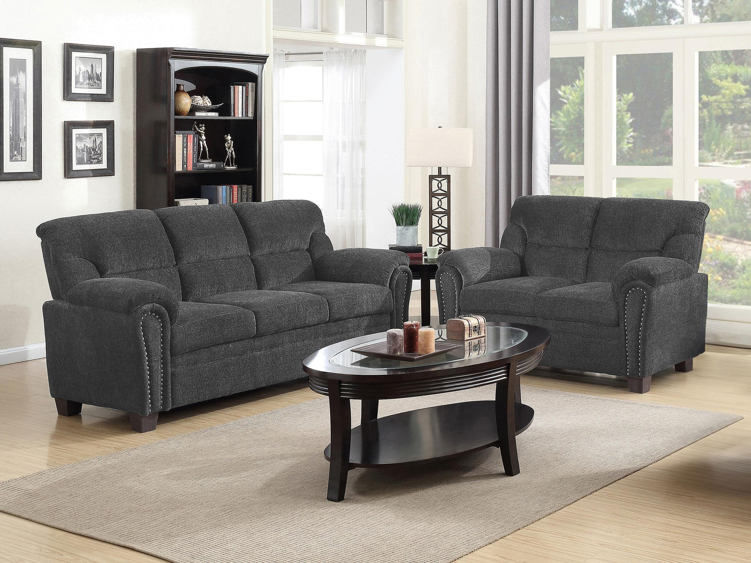 Coaster Clementine 2-piece Upholstered Padded Arm Sofa Set Grey