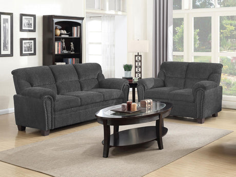 Coaster Clementine 2-piece Upholstered Padded Arm Sofa Set Grey
