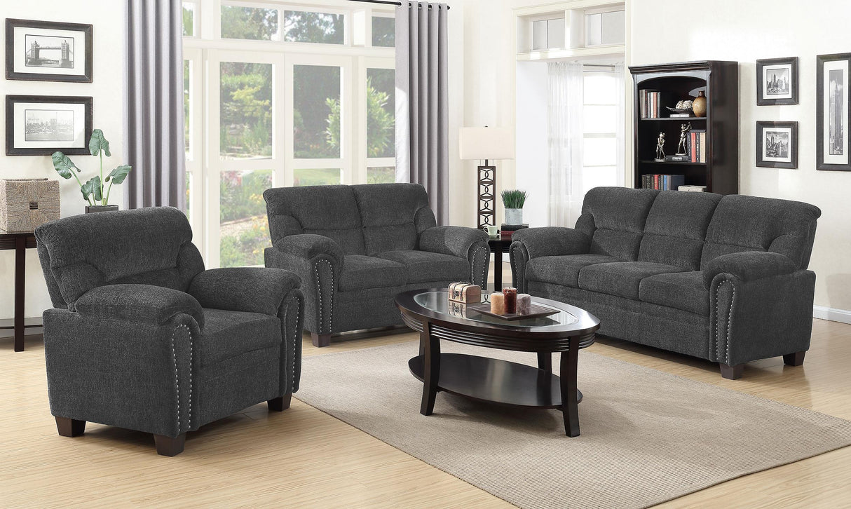 Coaster Clementine 3-piece Upholstered Padded Arm Sofa Set Grey