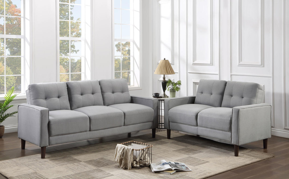 Coaster Bowen 2-piece Upholstered Track Arm Tufted Sofa Set Grey
