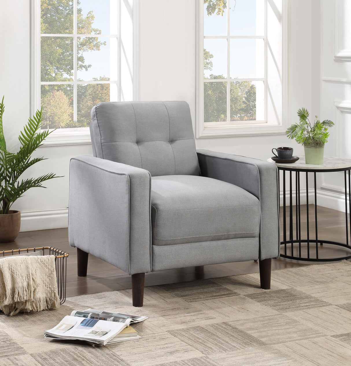Coaster Bowen Upholstered Track Arm Tufted Accent Chair Grey