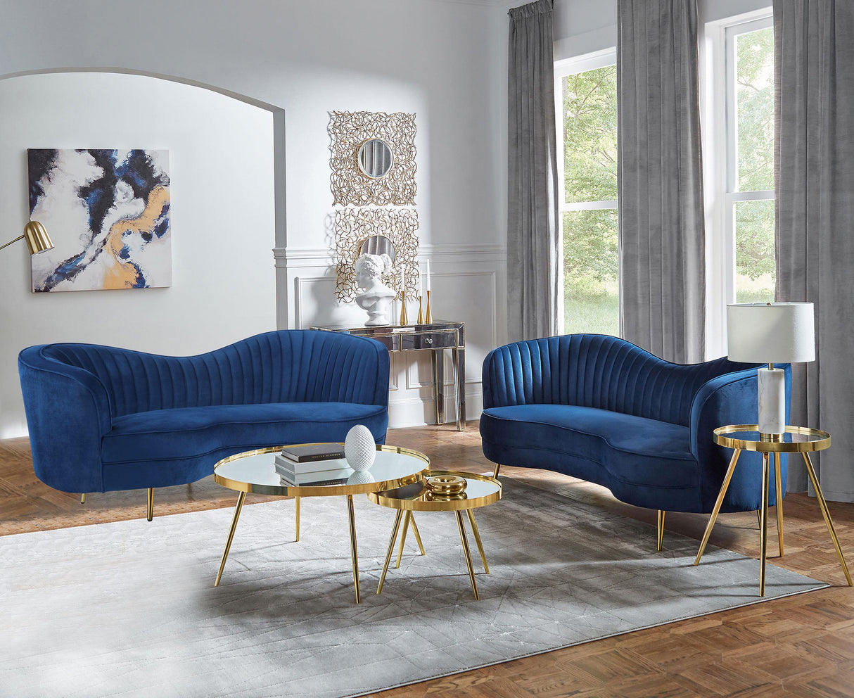 Coaster Sophia 2-piece Upholstered Channel Tufted Sofa Set Blue