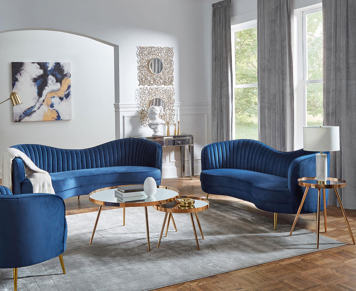 Coaster Sophia 3-piece Upholstered Channel Tufted Sofa Set Blue