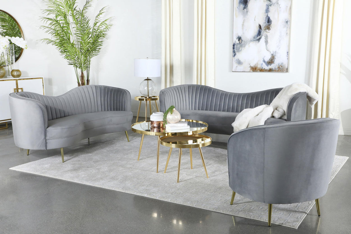 Coaster Sophia 3-piece Upholstered Channel Tufted Sofa Set Grey