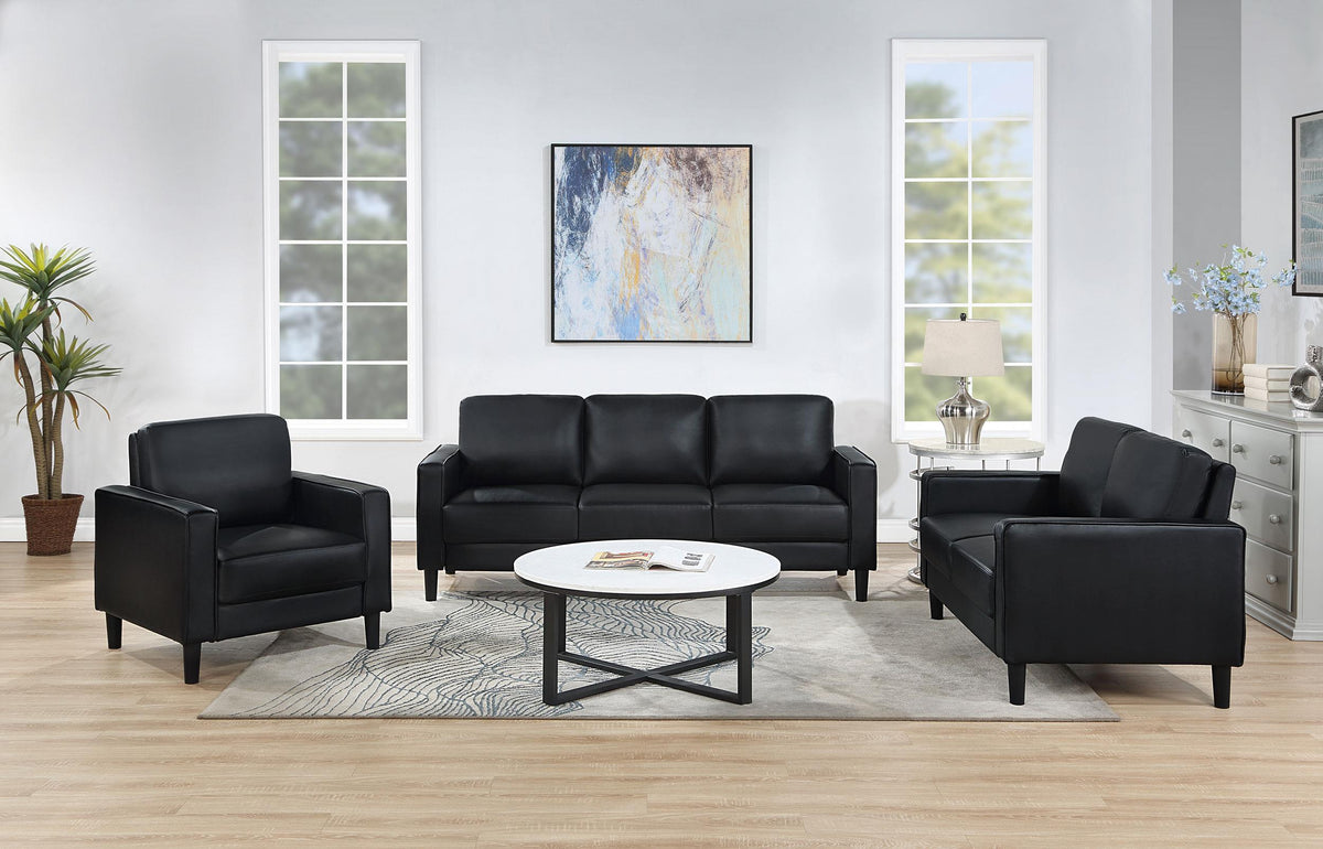 Coaster Ruth 3-piece Upholstered Track Arm Sofa Set Black