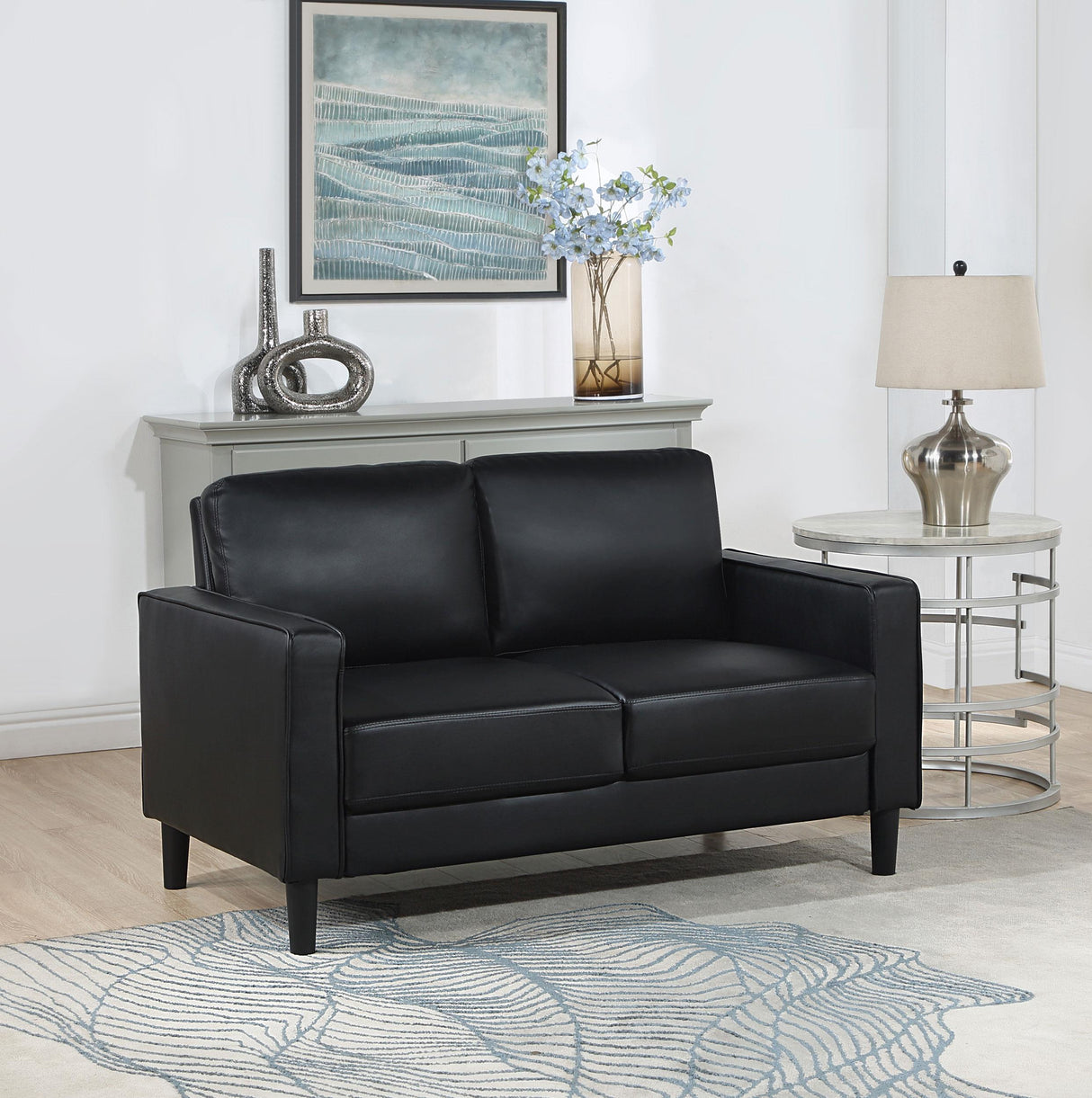 Coaster Ruth Upholstered Track Arm Loveseat Black
