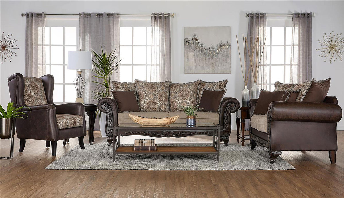 Coaster Elmbrook 3-piece Upholstered Rolled Arm Sofa Set Brown