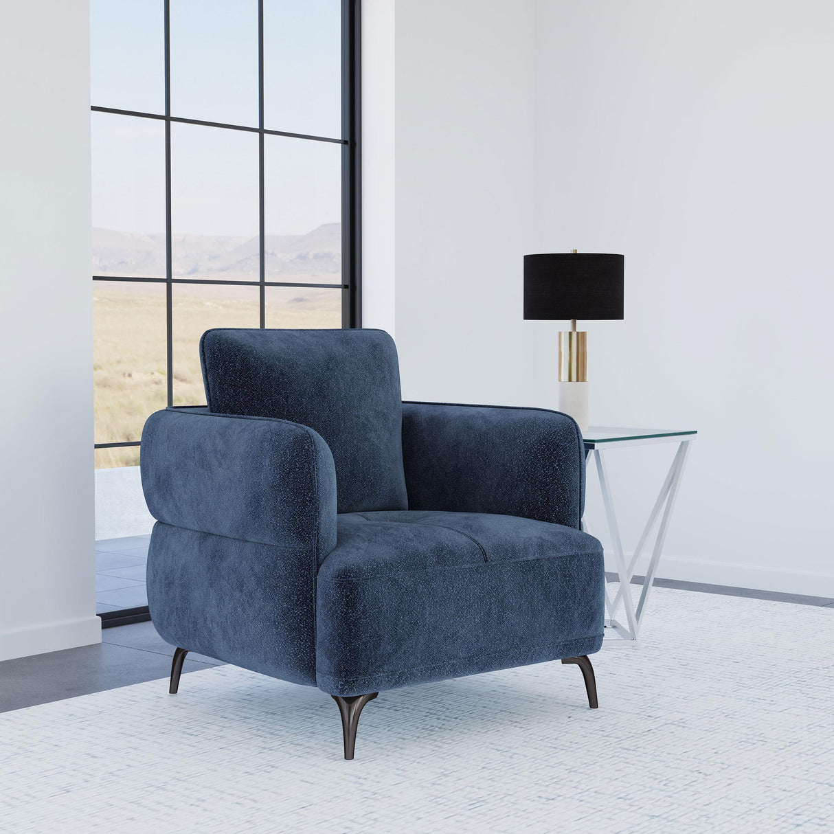 Coaster Lively Chenille Upholstered Modern Track Arm Chair Blue