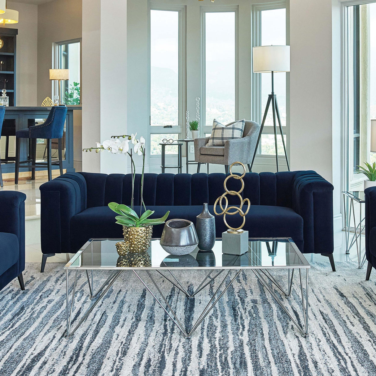 Coaster Chalet Upholstered Tuxedo Arm Tufted Sofa Blue