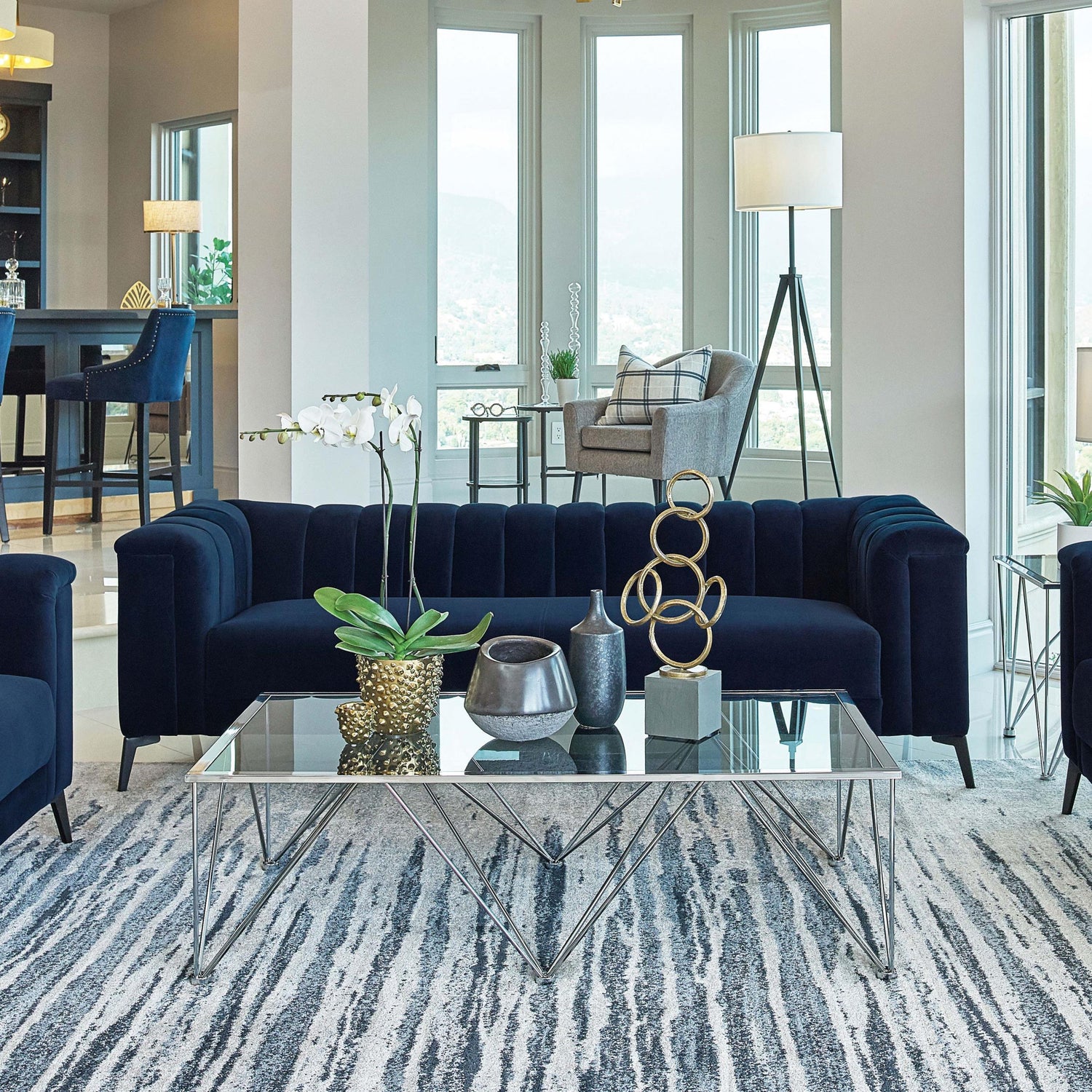 Coaster Chalet Upholstered Tuxedo Arm Tufted Sofa Blue