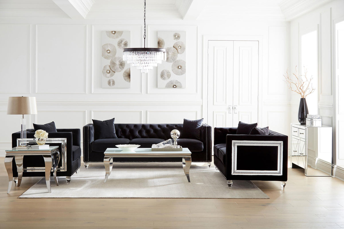 Coaster Delilah 3-piece Upholstered Tuxedo Arm Sofa Set Black