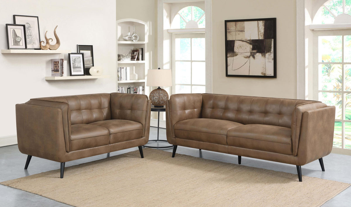 Coaster Thatcher 2-piece Upholstered Tuxedo Arm Sofa Set Brown