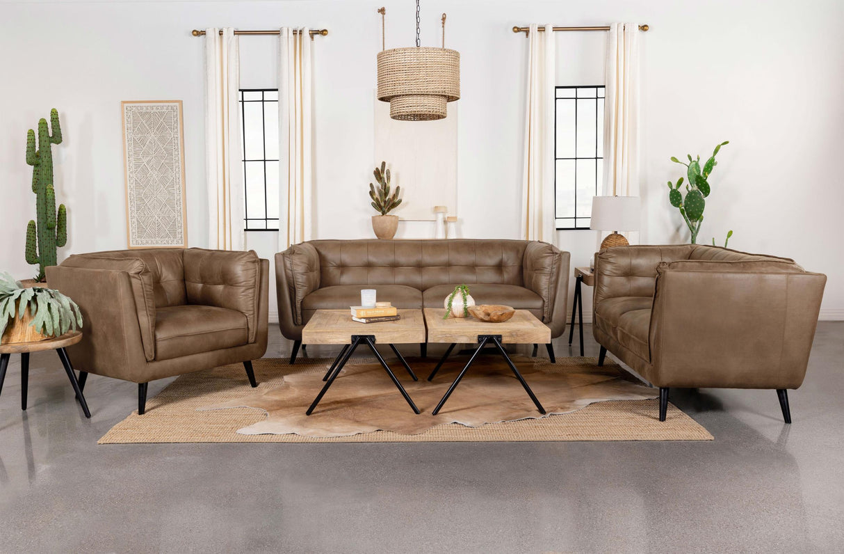 Coaster Thatcher 3-piece Upholstered Tuxedo Arm Sofa Set Brown