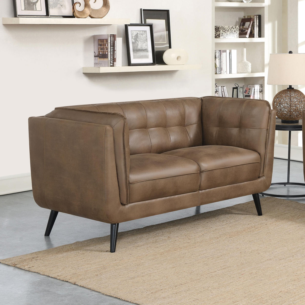 Coaster Thatcher Upholstered Tuxedo Arm Tufted Loveseat Brown
