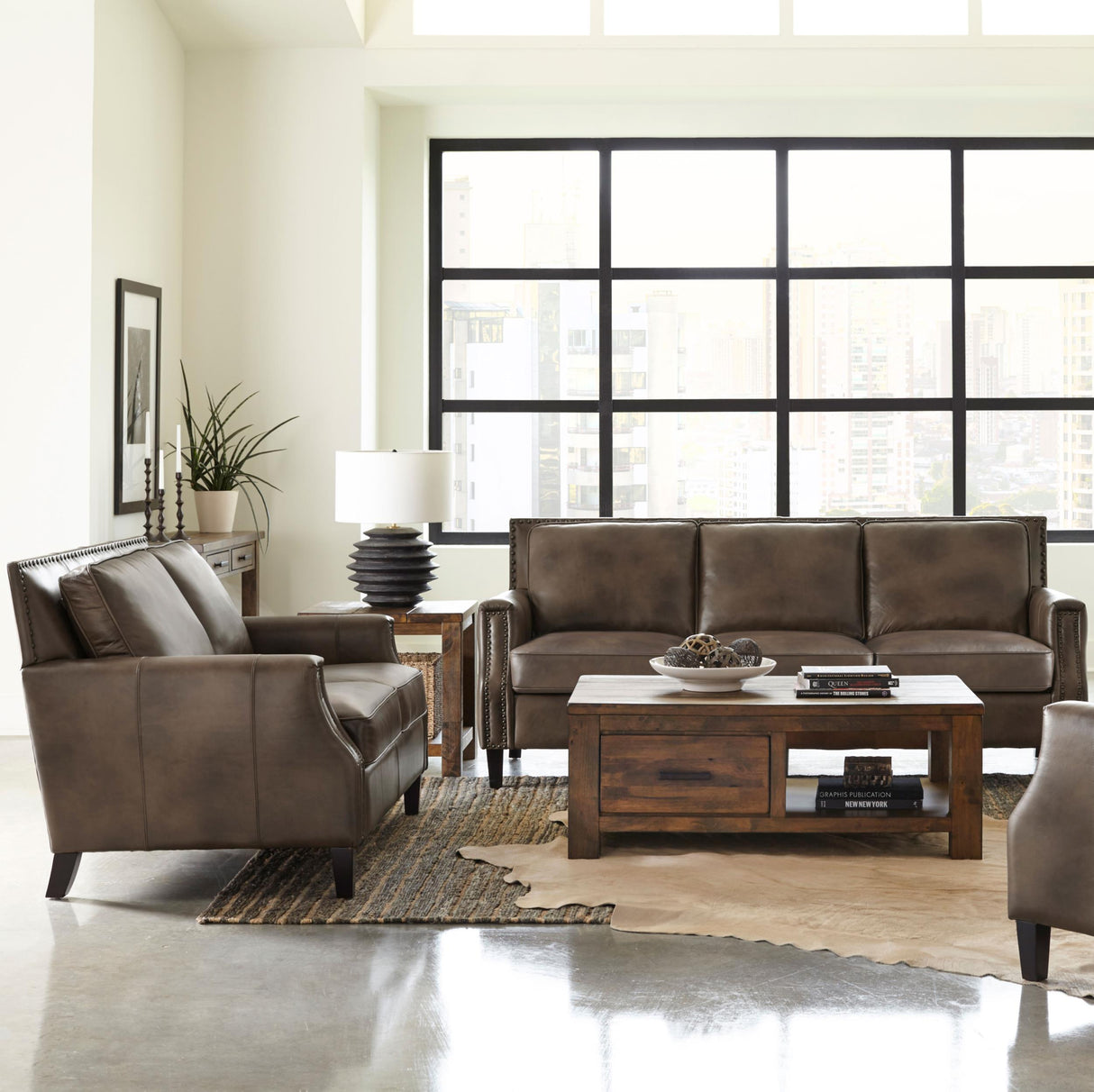 Coaster Leaton 2-piece Upholstered Recessed Arm Sofa Set Brown Sugar