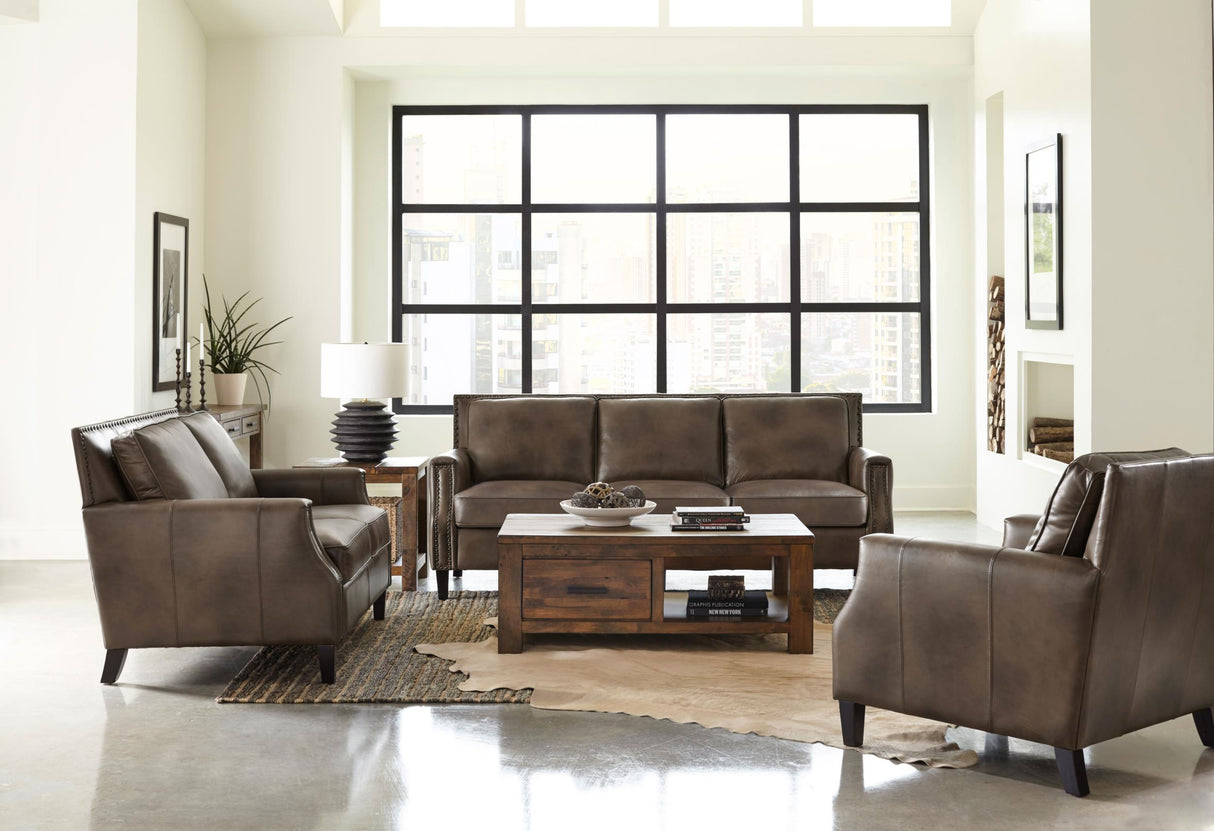 Coaster Leaton 3-piece Upholstered Recessed Arm Sofa Set Brown Sugar