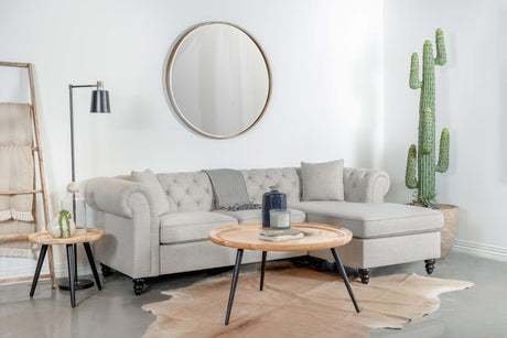 Coaster Cecilia Upholstered Tufted Chaise Sectional Sofa Oatmeal