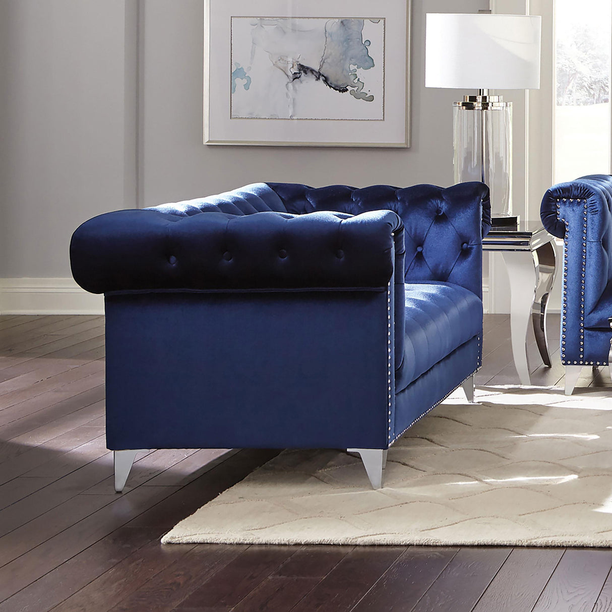 Coaster Bleker Upholstered Tuxedo Arm Tufted Loveseat Blue