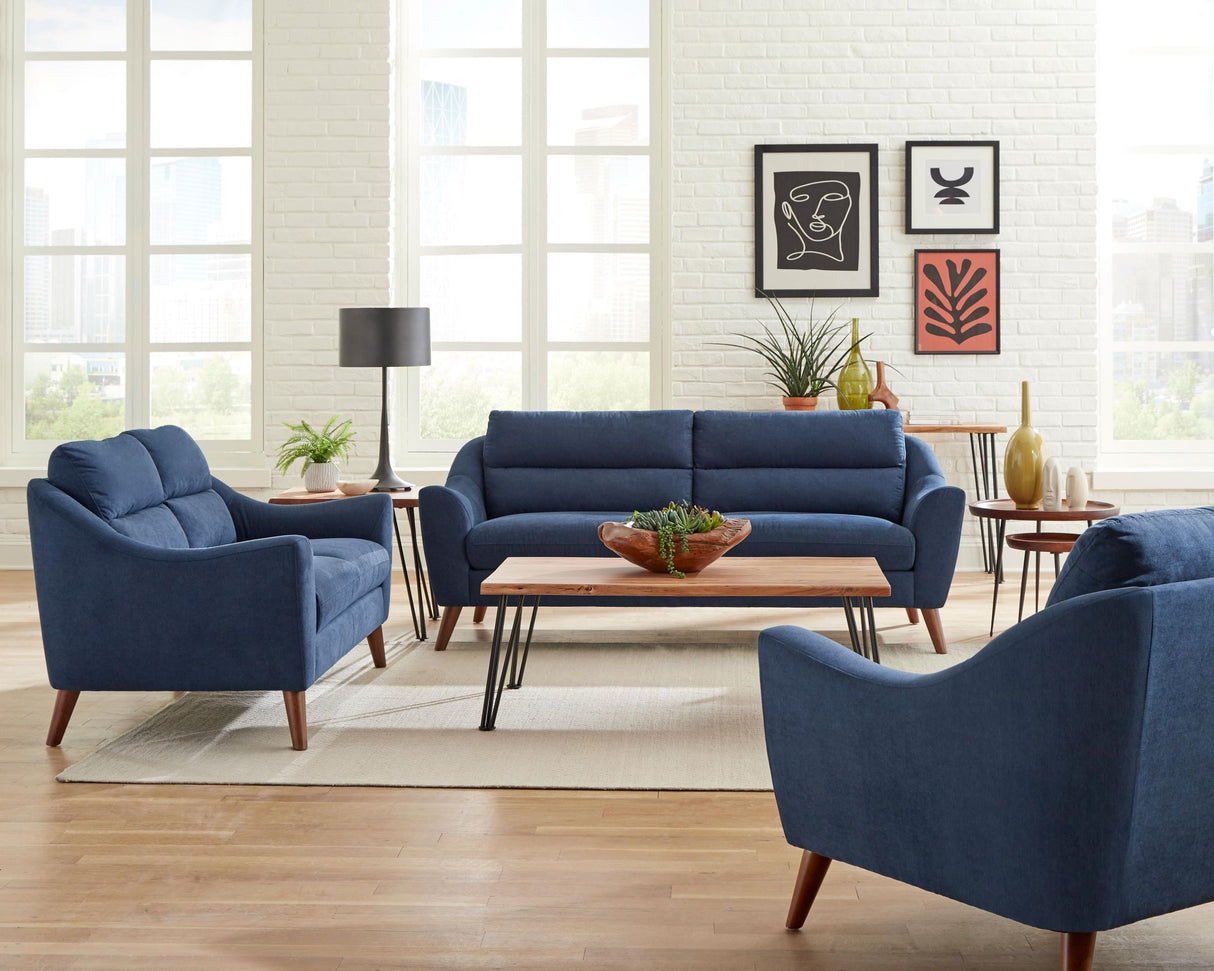 Coaster Gano 3-piece Upholstered Sloped Arm Sofa Set Navy Blue