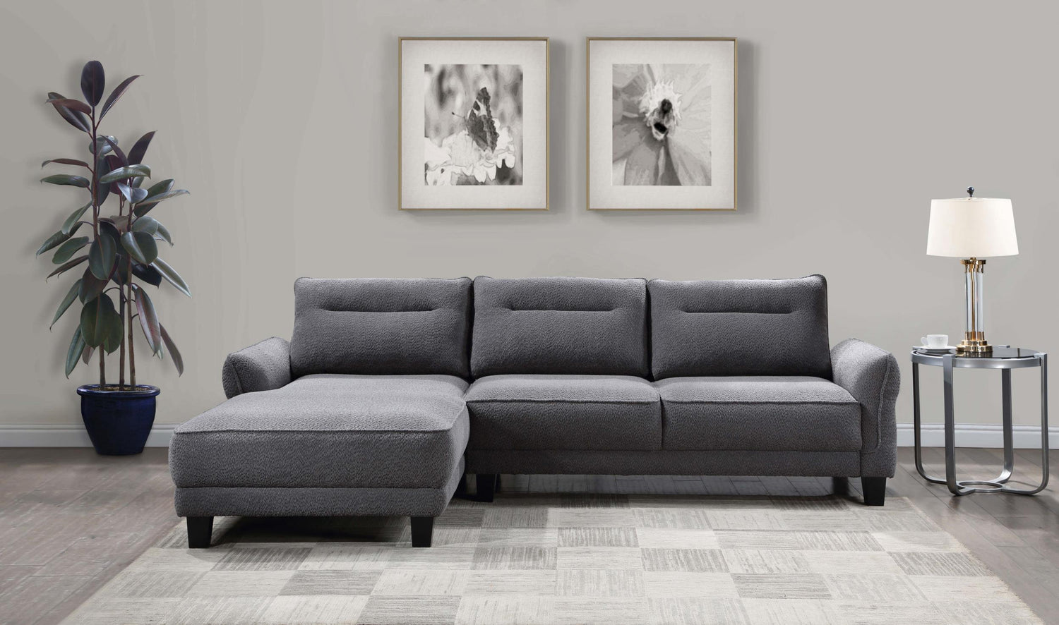 Coaster Caspian Upholstered Curved Arm Chaise Sectional Sofa Grey