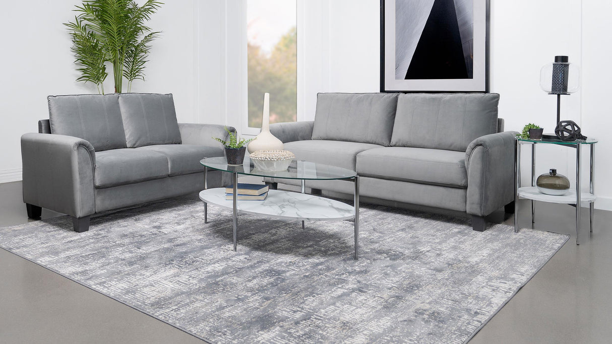 Coaster Davis 2-piece Upholstered Rolled Arm Sofa Grey