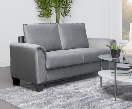 Coaster Davis Upholstered Rolled Arm Loveseat Grey