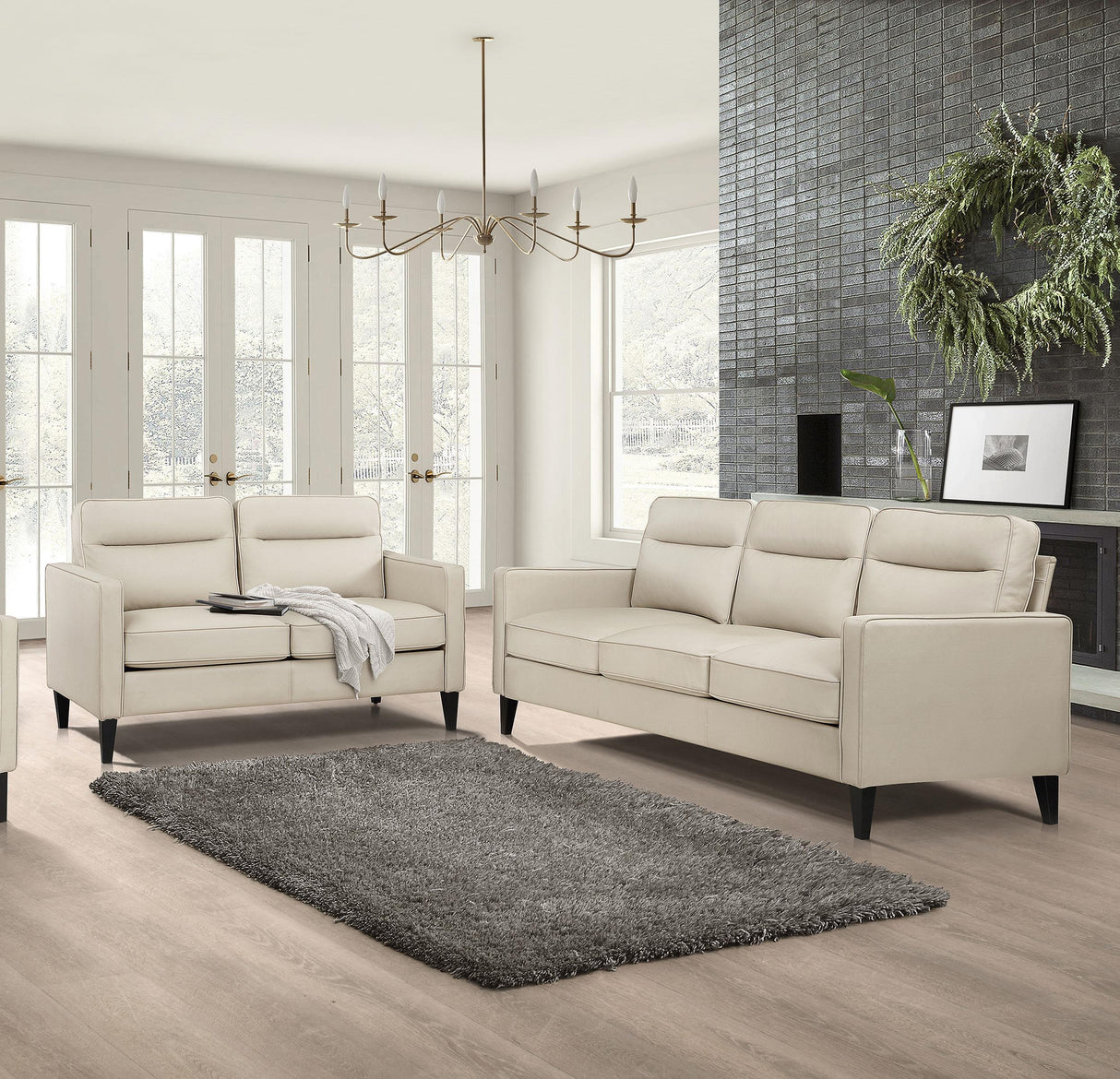 Coaster Jonah 2-piece Upholstered Track Arm Sofa Set Ivory