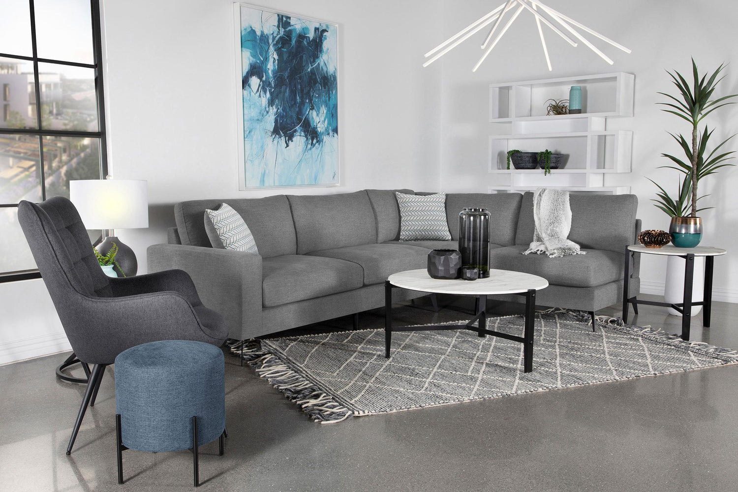 Coaster Clint Upholstered Track Arm Sectional Sofa Grey
