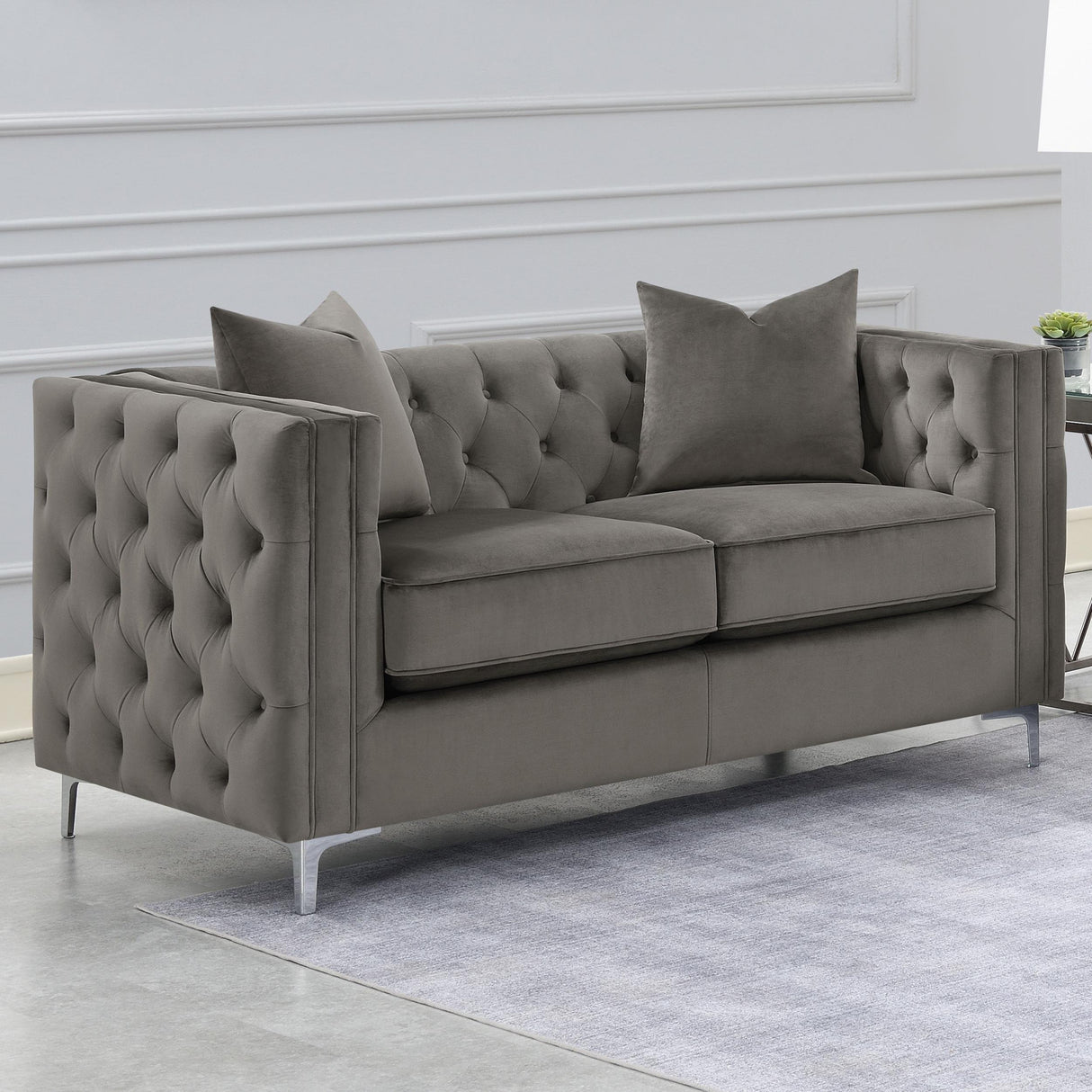 Coaster Phoebe Upholstered Tuxedo Arm Tufted Loveseat Urban Bronze