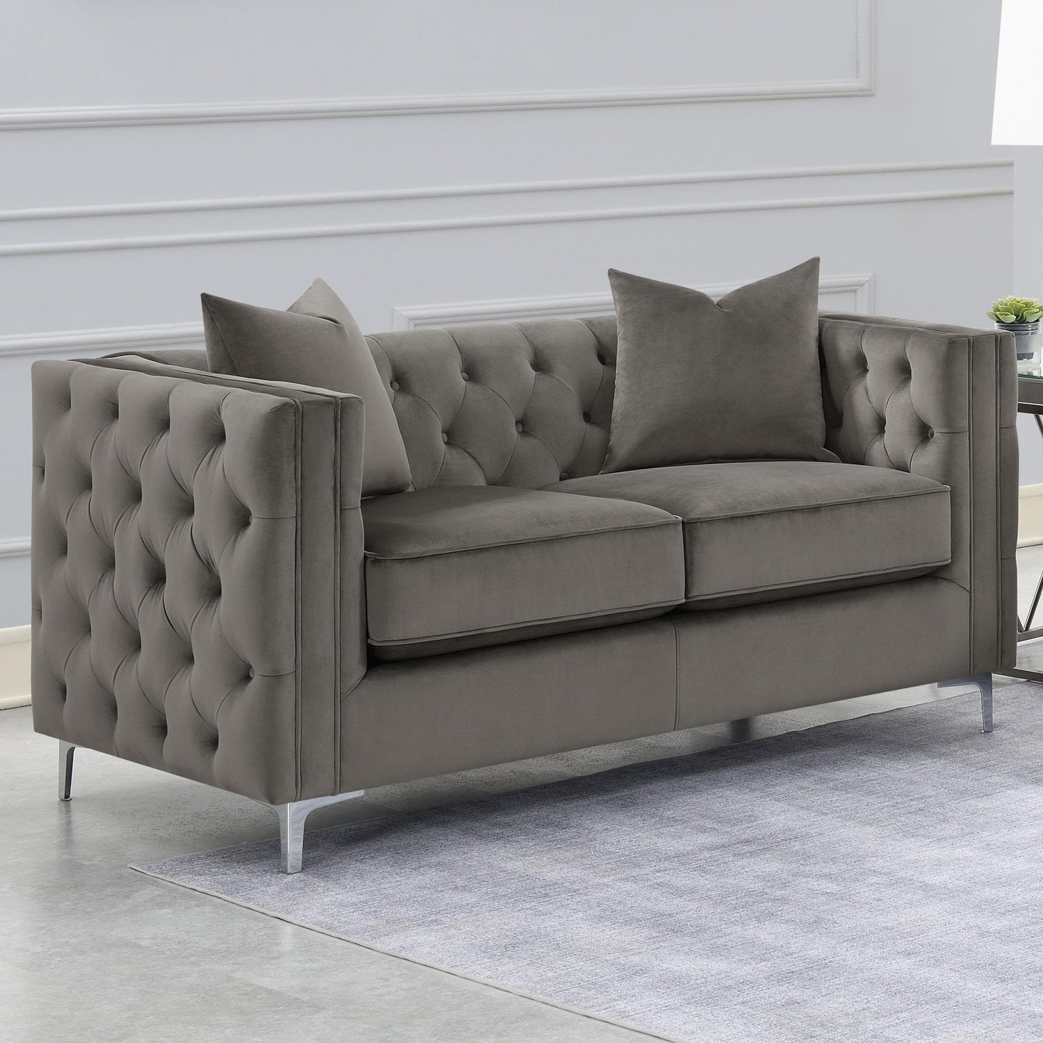 Coaster Phoebe Upholstered Tuxedo Arm Tufted Loveseat Urban Bronze