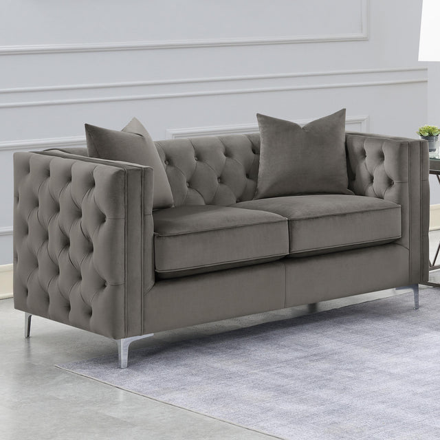 Coaster Phoebe Upholstered Tuxedo Arm Tufted Loveseat Urban Bronze