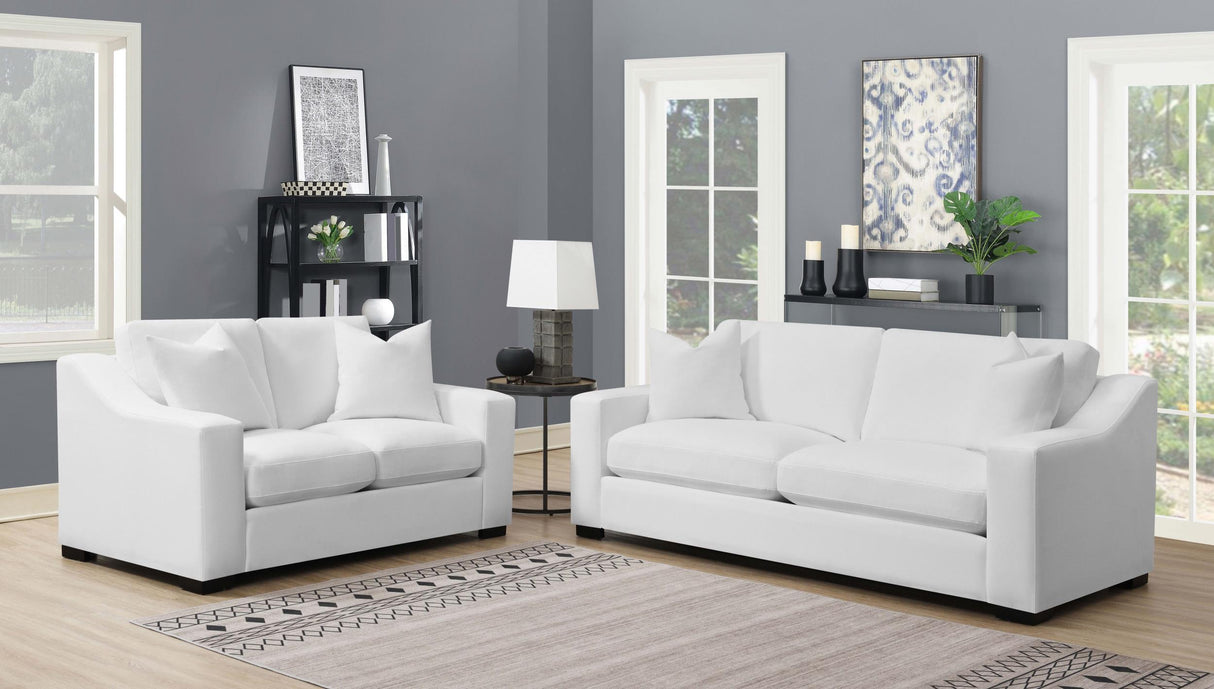 Coaster Ashlyn 2-piece Upholstered Sloped Arm Sofa Set White