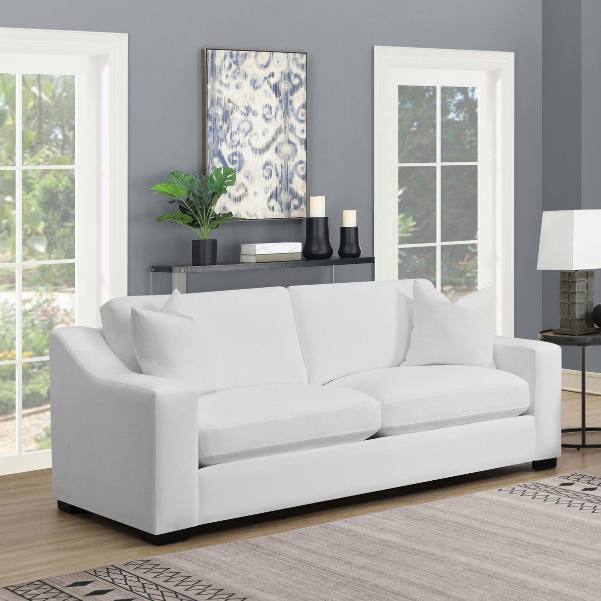 Coaster Ashlyn Upholstered Sloped Arm Sofa White