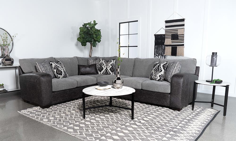 Coaster Drake Pillow Back L-Shape Sectional Smoke and Onyx