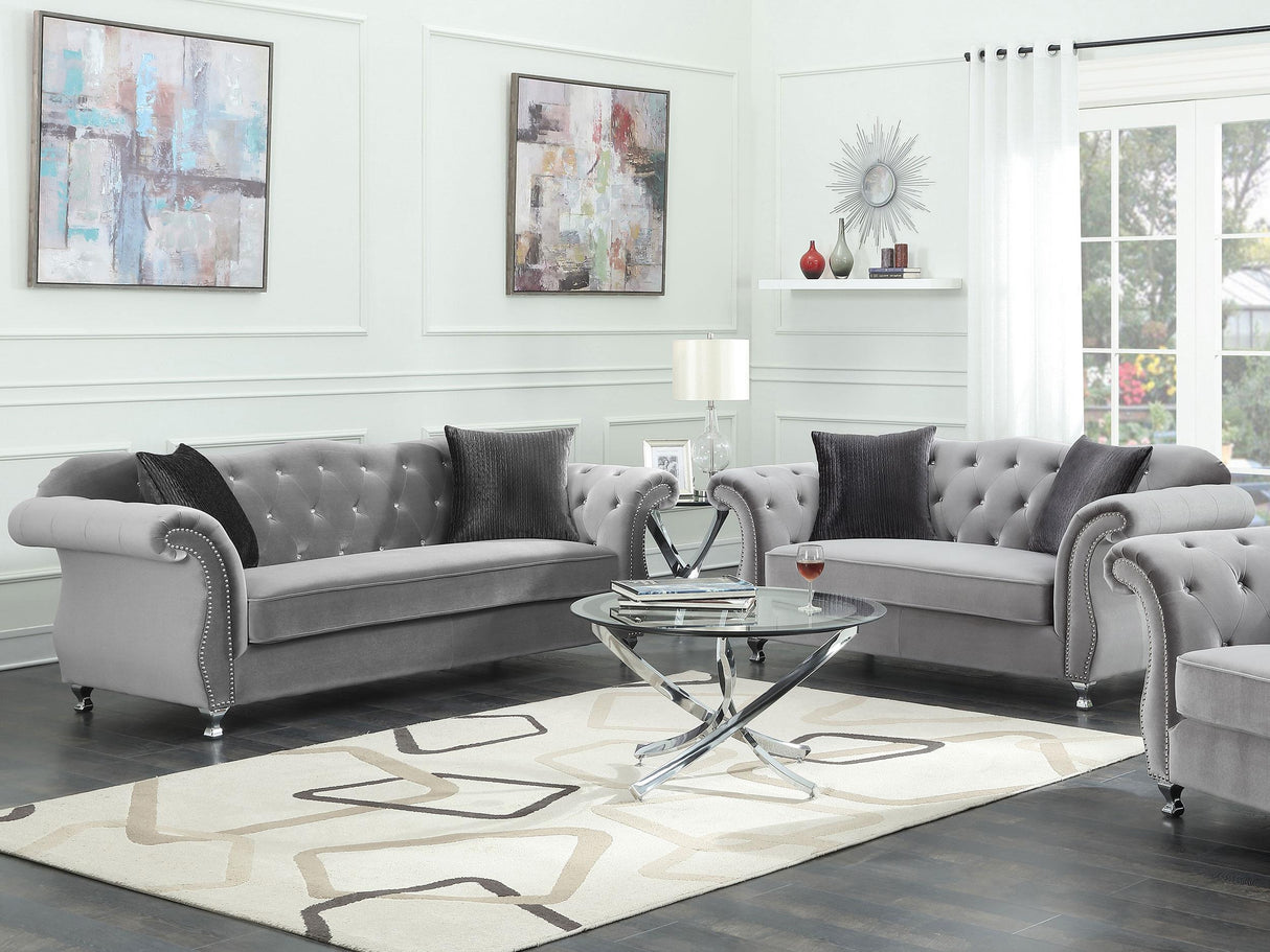 Coaster Frostine 2-piece Upholstered Tufted Sofa Set Silver