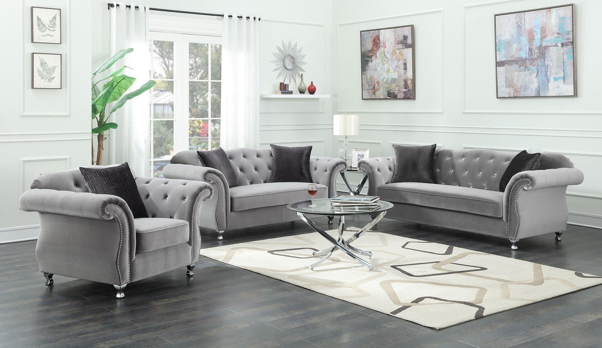 Coaster Frostine 3-piece Upholstered Tufted Sofa Set Silver