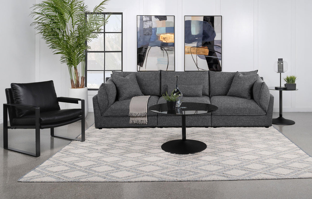 Coaster Sasha 3-Piece Upholstered Sofa Barely Black
