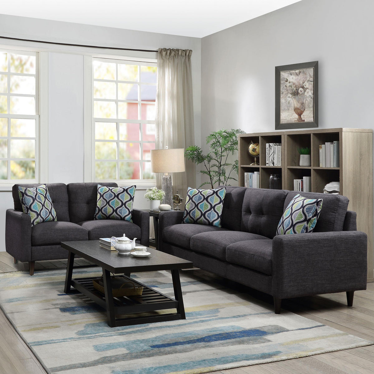 Coaster Watsonville 2-piece Upholstered Track Arm Sofa Set Grey