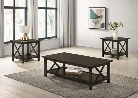 Coaster Rachelle 3-piece Rectangular Coffee Table Set Deep Merlot